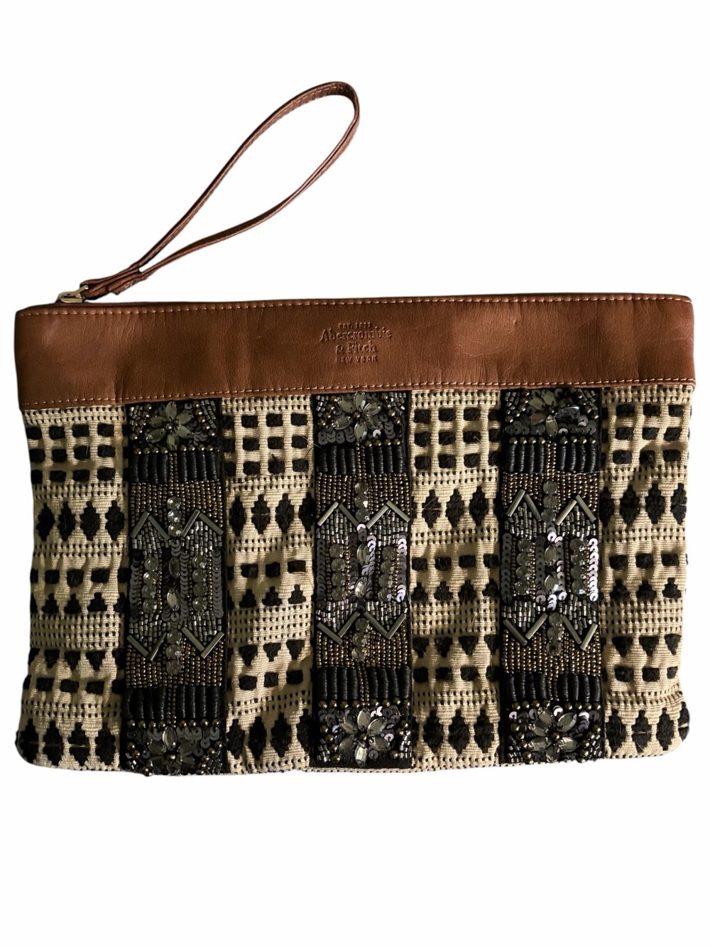 Abercrombie & Fitch Intricate Beaded Boho Glam Clutch Wristlet